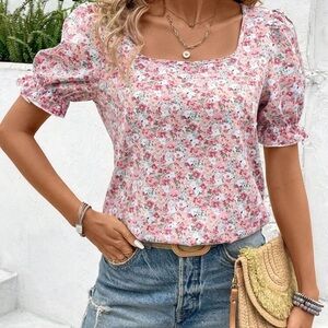 Shein Floral Puff Sleeve Blouse